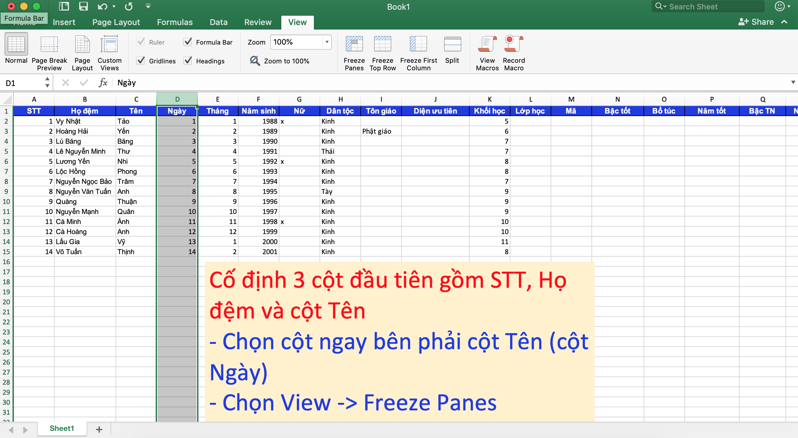 Thủ thuật Excel: Cách cố định dòng, cột và vùng dữ liệu trong excel