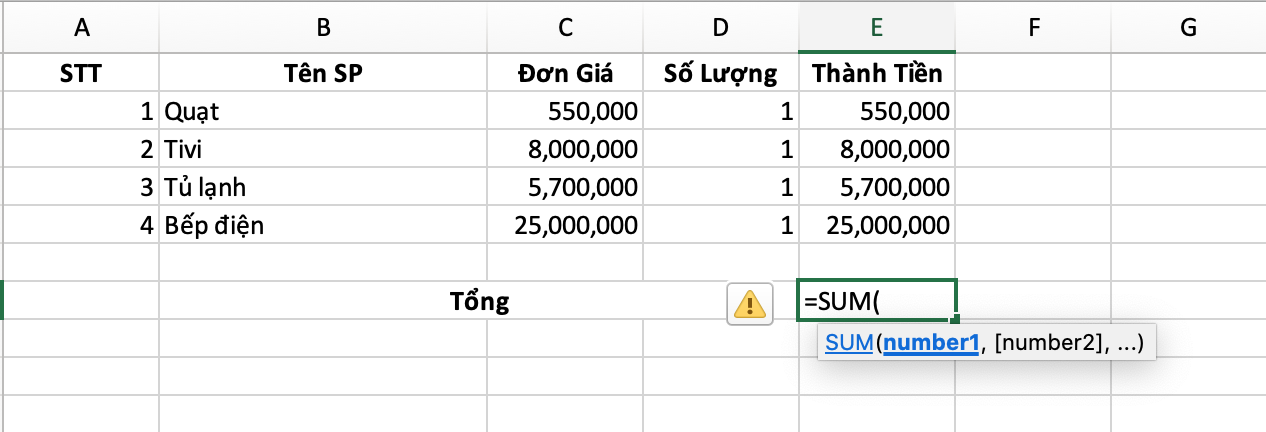 Cách dùng hàm SUM trong Excel để tính tổng